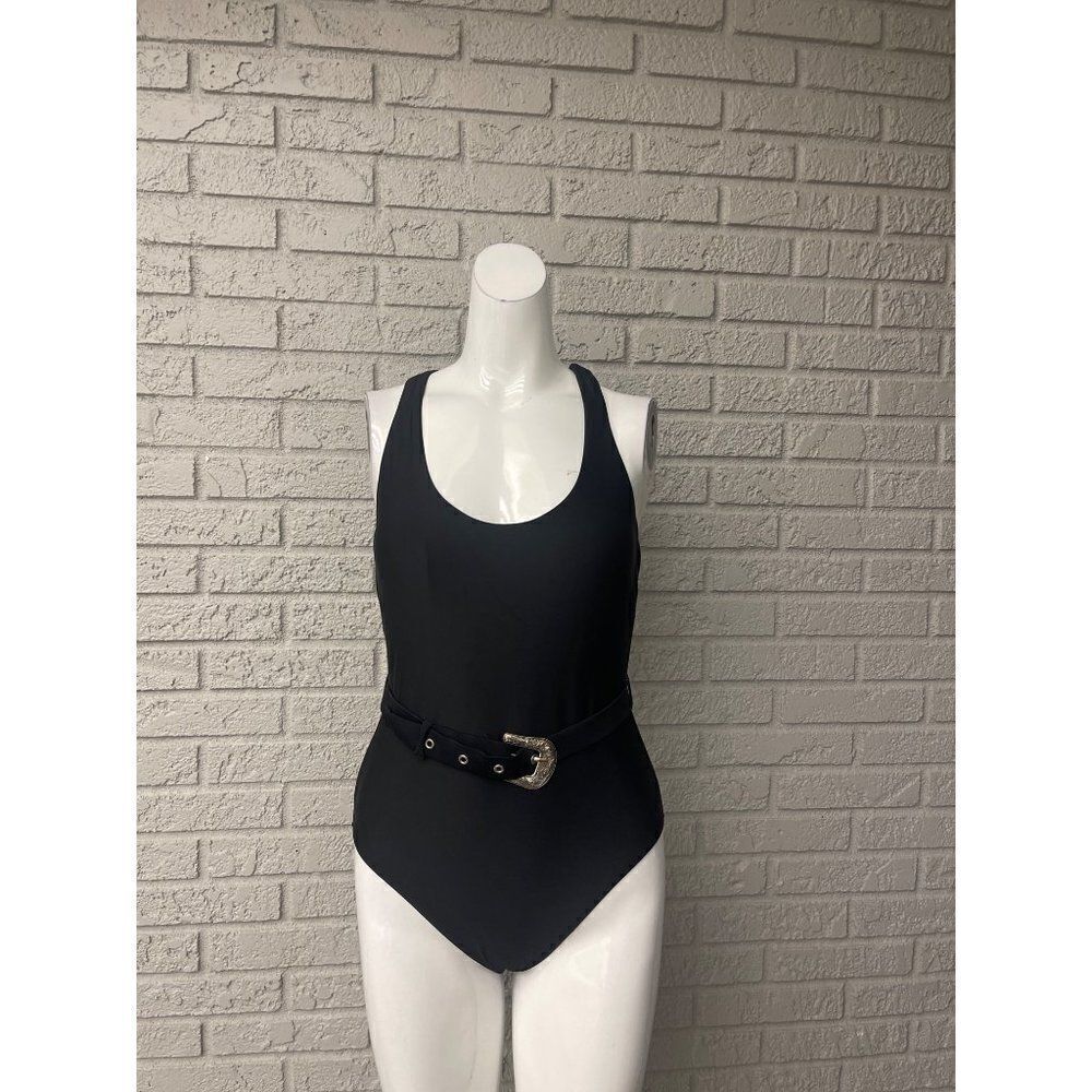 No Boundaries Black Scoop Neck Self - Belted Bodysuit Size M